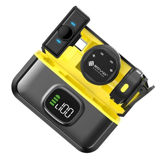 SOVO AUDIA SWM-575 Dual Wireless Lavalier Microphone System with Charging Case, 2.4G Noise Reduction for Interview, Recording, and Content Creation