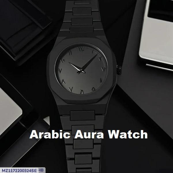 Men's Black Arabic Aura Quartz Watch Water Resistant